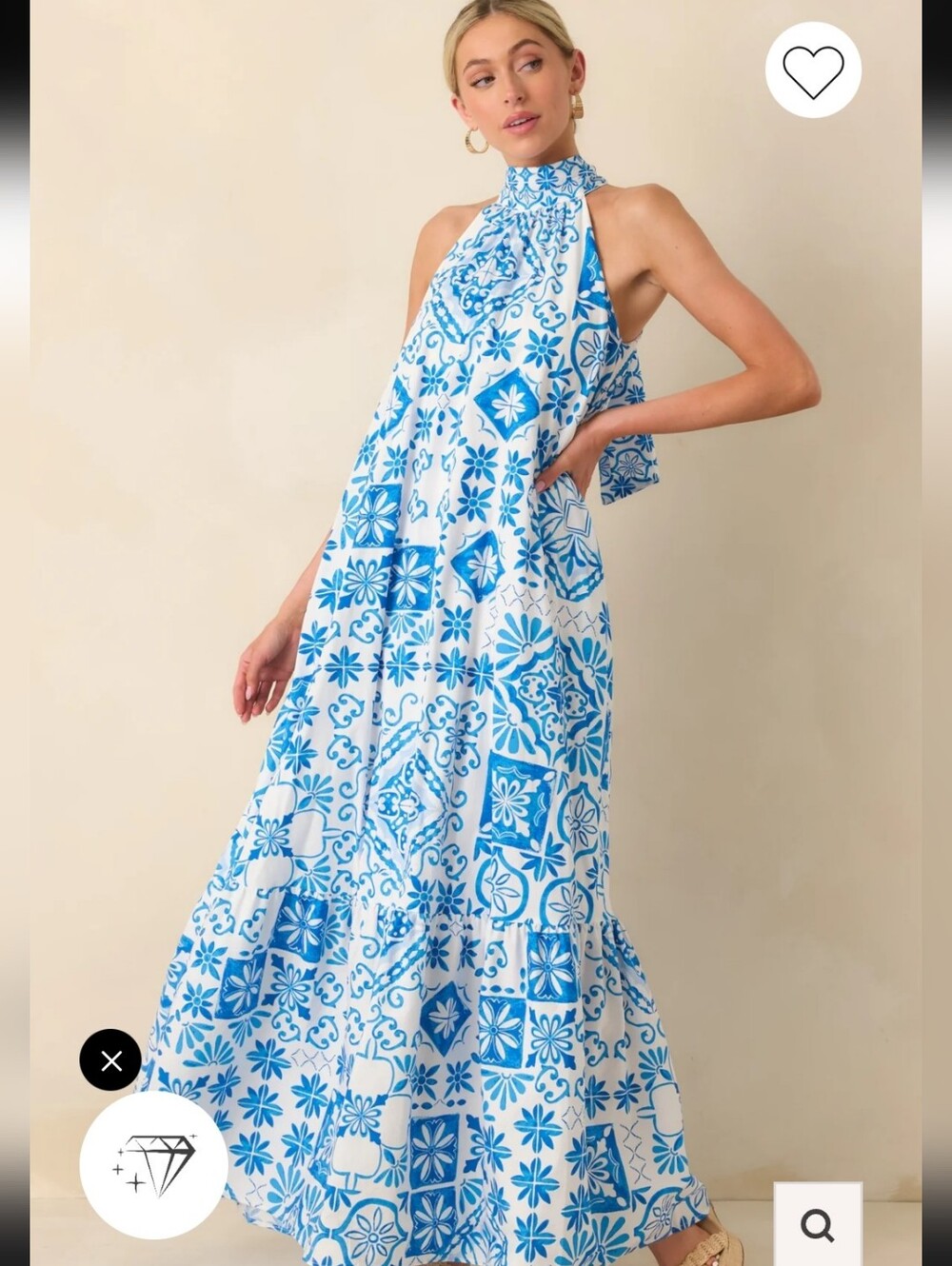 Prosperina Blue and White Halter Maxi Dress - Women NWT